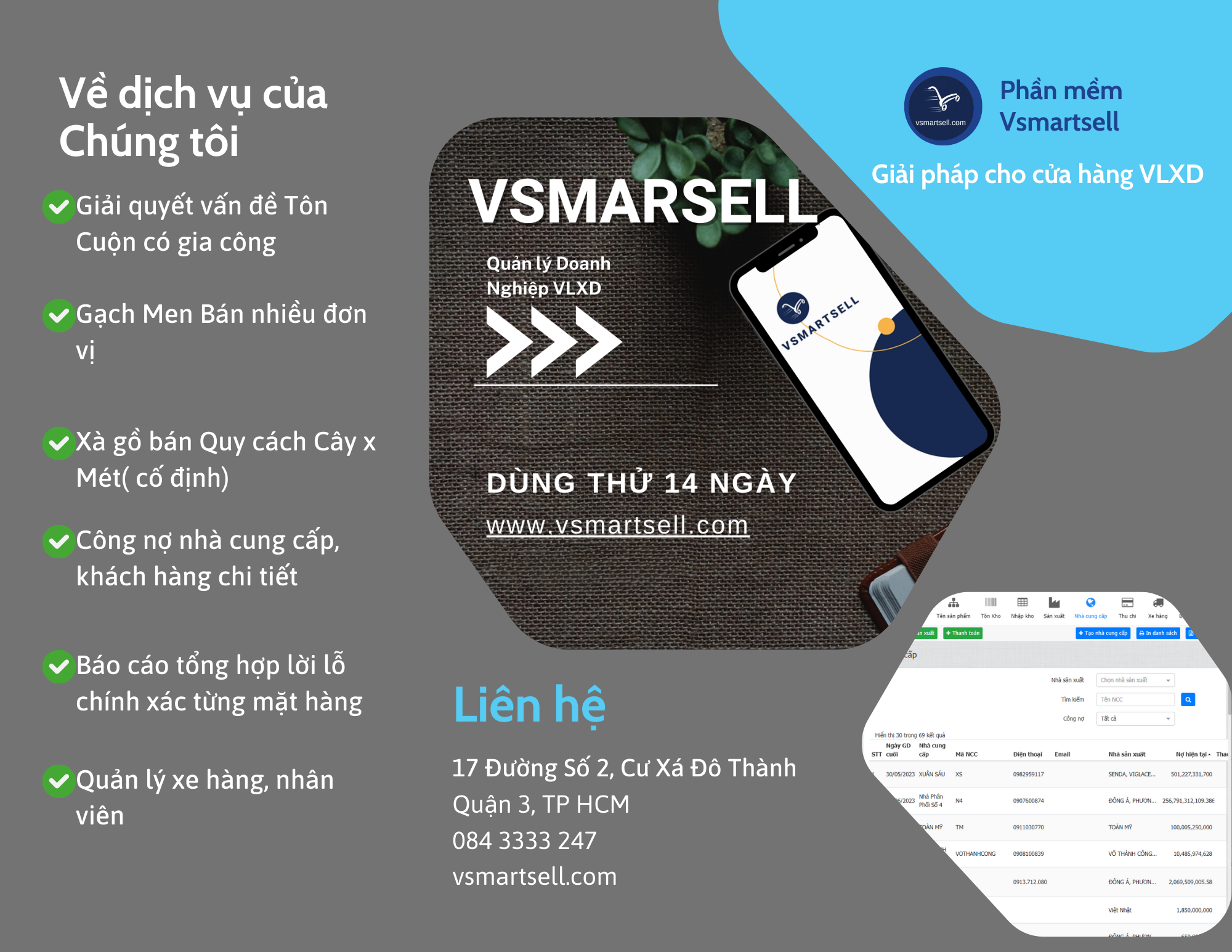 PHẦN MỀM QUẢN LÝ BÁN HÀNG - VSMARTSELL CHO TÔN THÉP GẠCH MEN